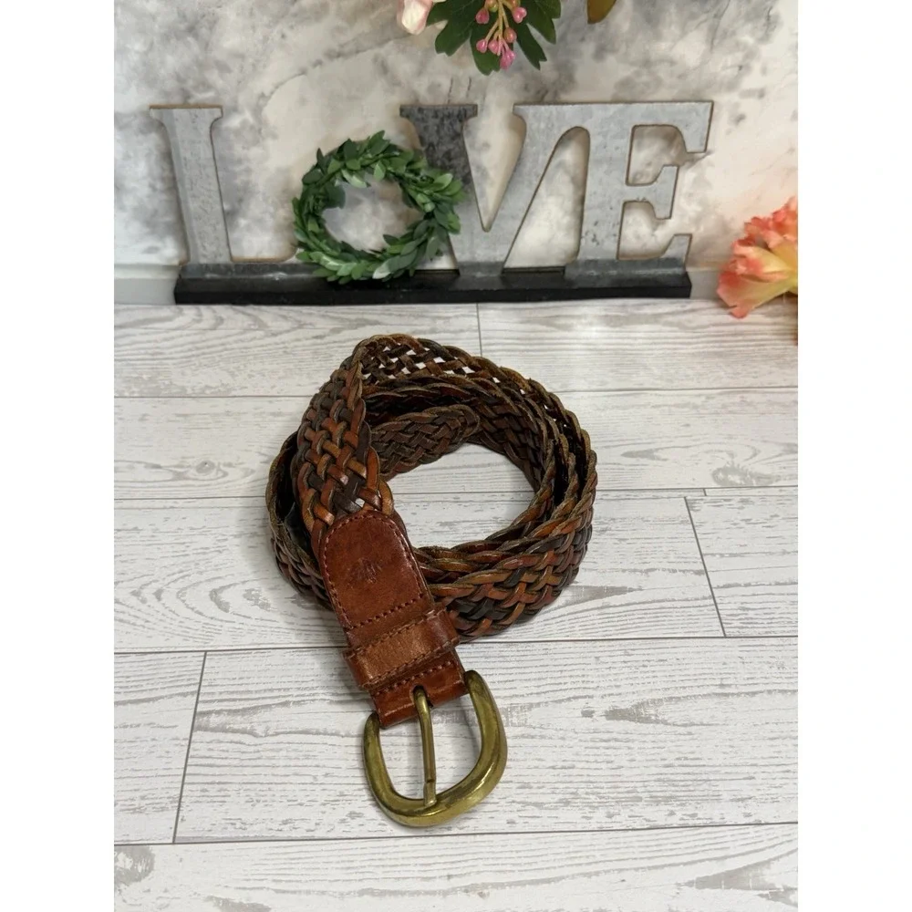 VTG Dockers Woven Braided Leather Belt Reddish Brown‎ Brass Buckle  Large/ 44